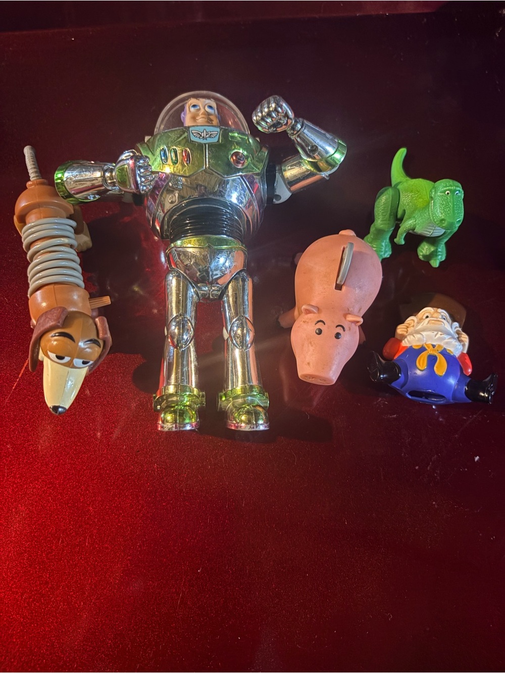 Vintage 90s Toy Story Figure Lot - Metallic Buzz Lightyear, Slinky, Hamm,